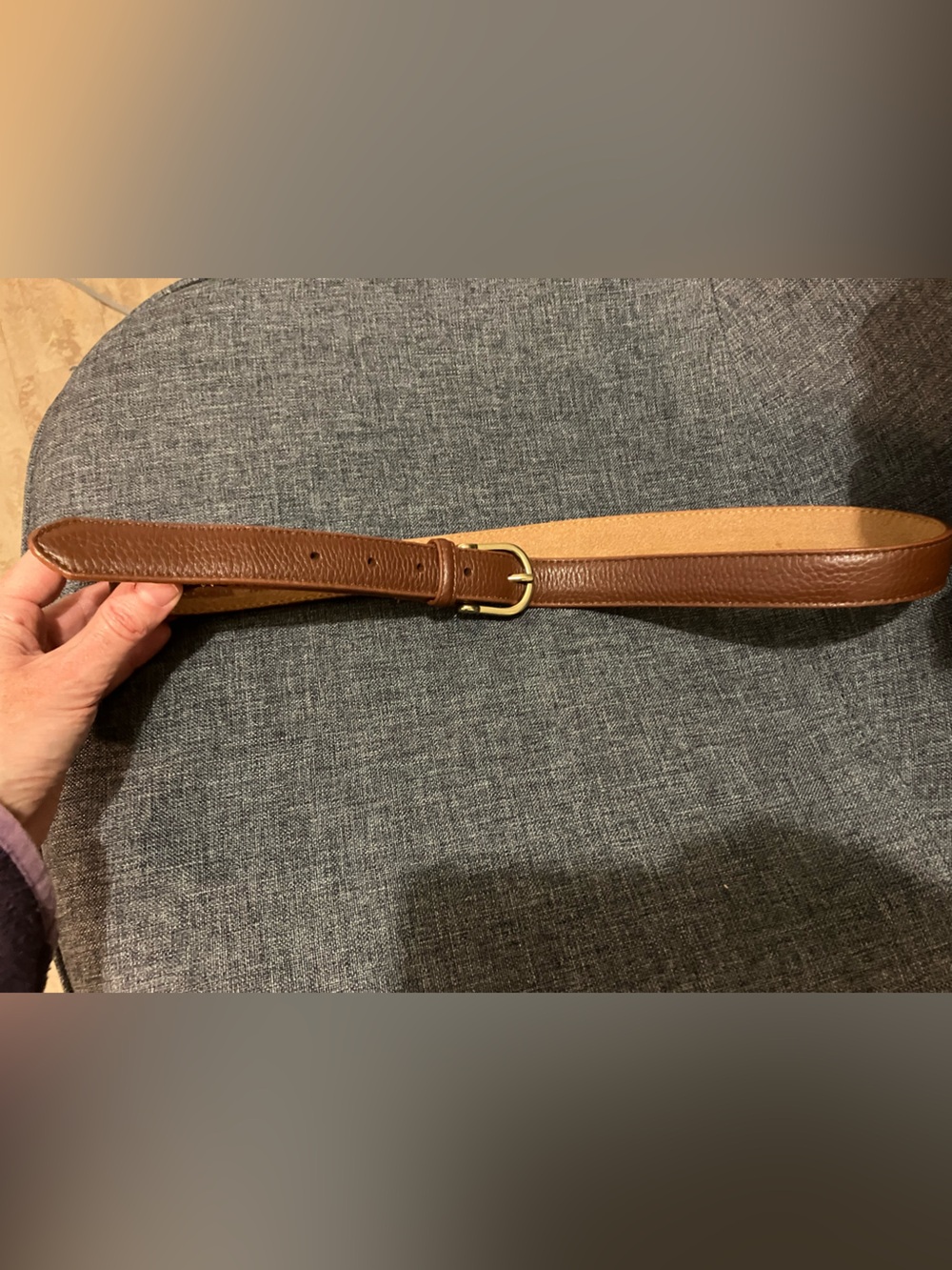 L.L. Bean medium brown leather belt with gold-tone buckle